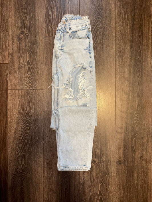 American Eagle Outfitters (00 Short) Light Wash Distressed Baggy Jeans