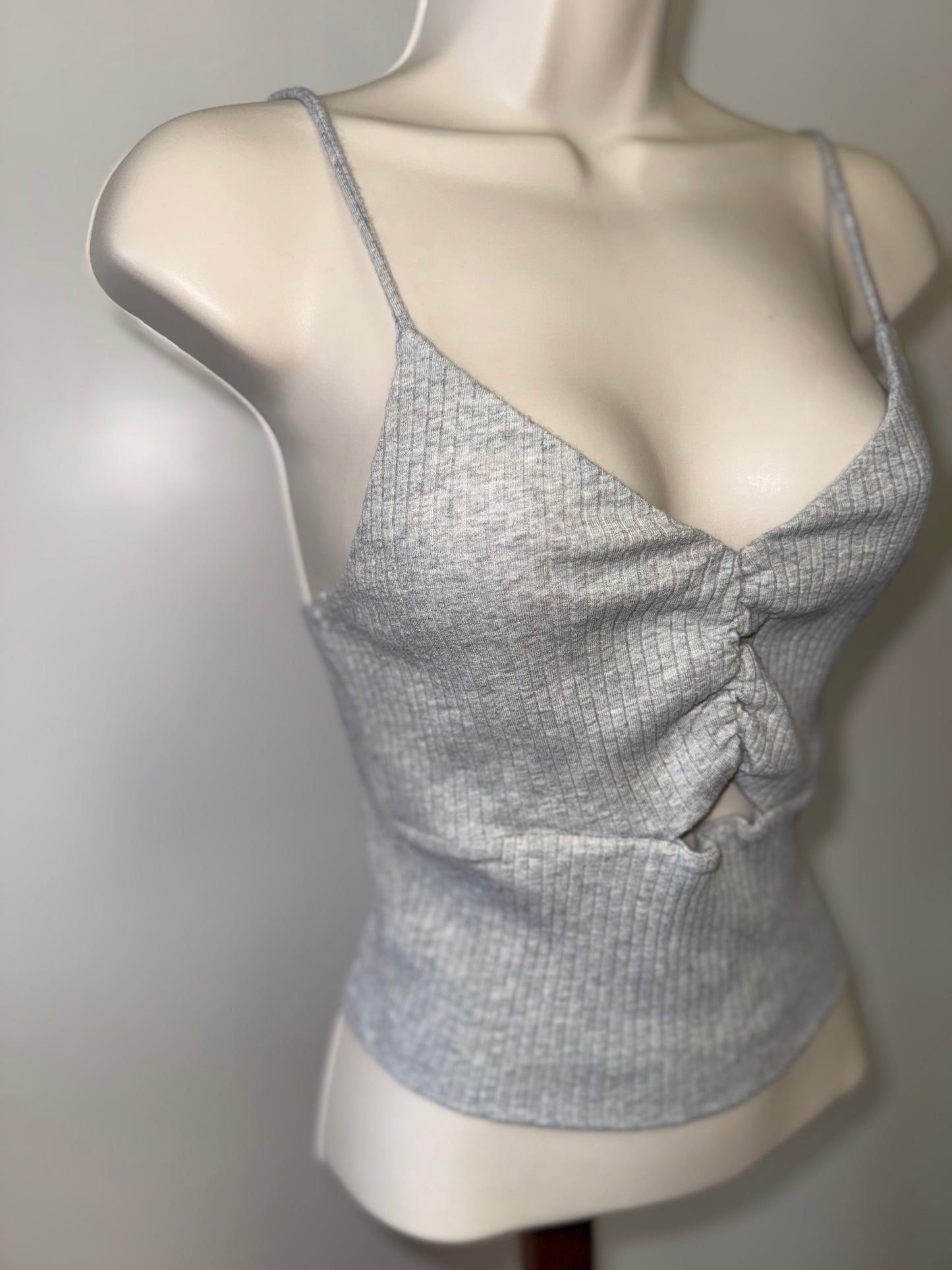 Lola + Grace (Medium) Grey Cropped Ribbed Cami Tank with Cut Out
