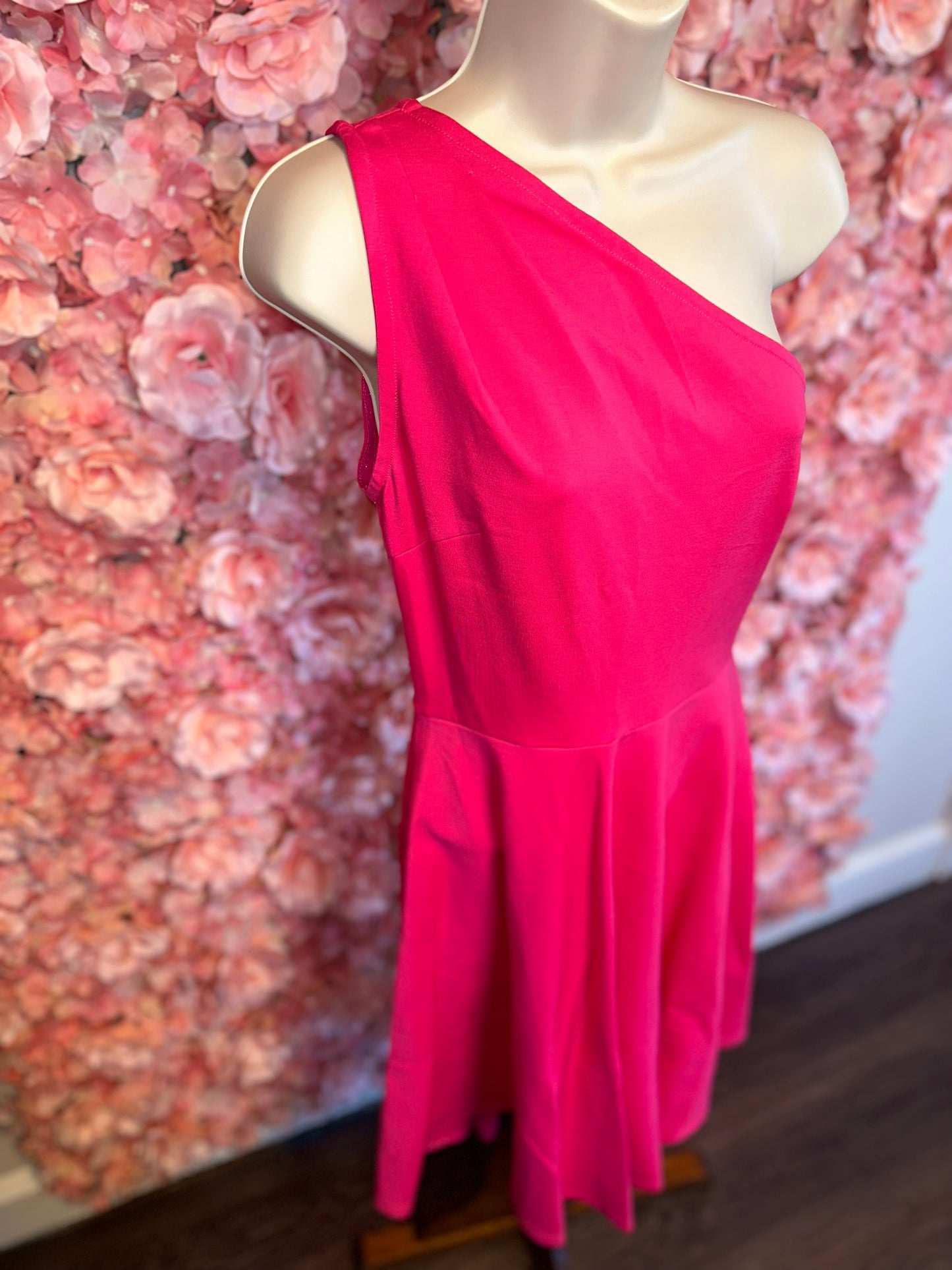 NWT (Small) Brand New Hot Pink One Shoulder Sleeveless Flowy Midi Dress