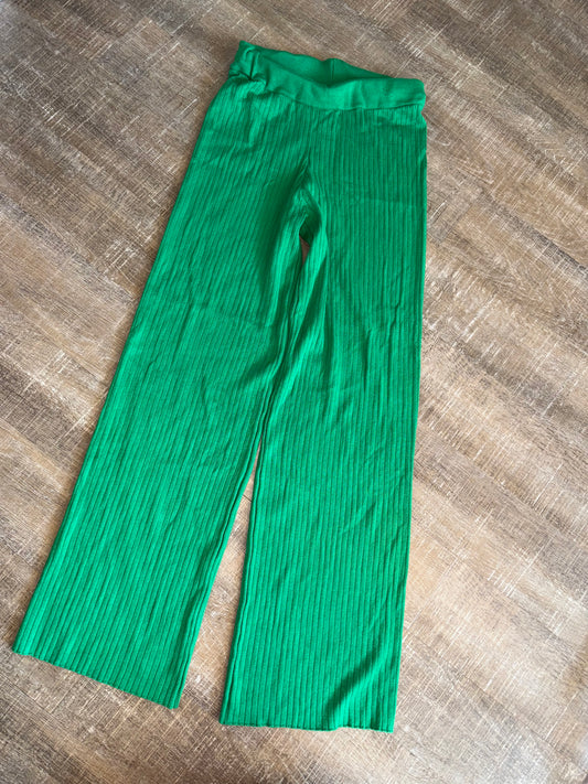 Pink Rose (Small) Green Ribbed Bootcut Pants