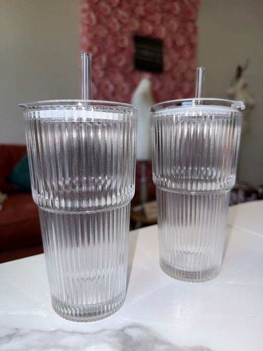 2 Piece Ribbed Glass Cups Set