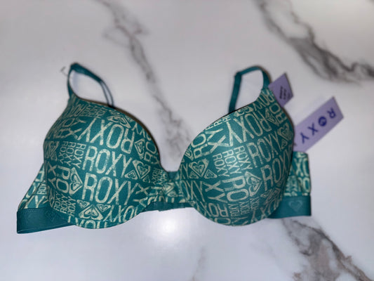 NWT Roxy (36B) Brand New Blue Logo Pattern Soft Lift Bra