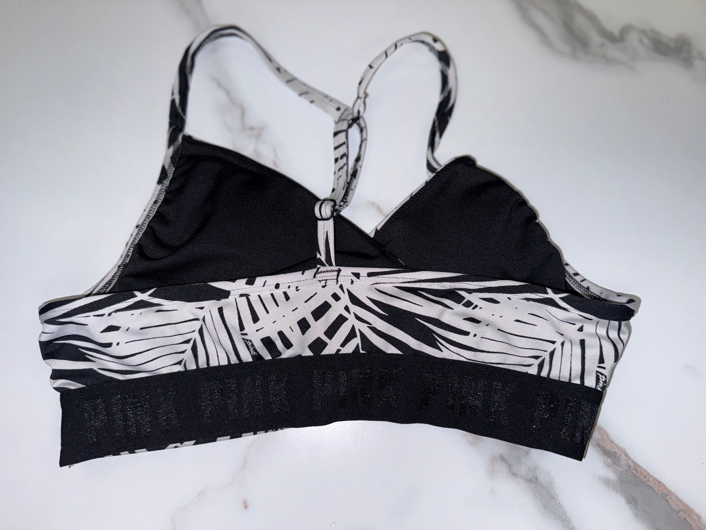 PINK Victoria’s Secret Sport (Small) Black and White Leaf Pattern Ultimate Sports Bra