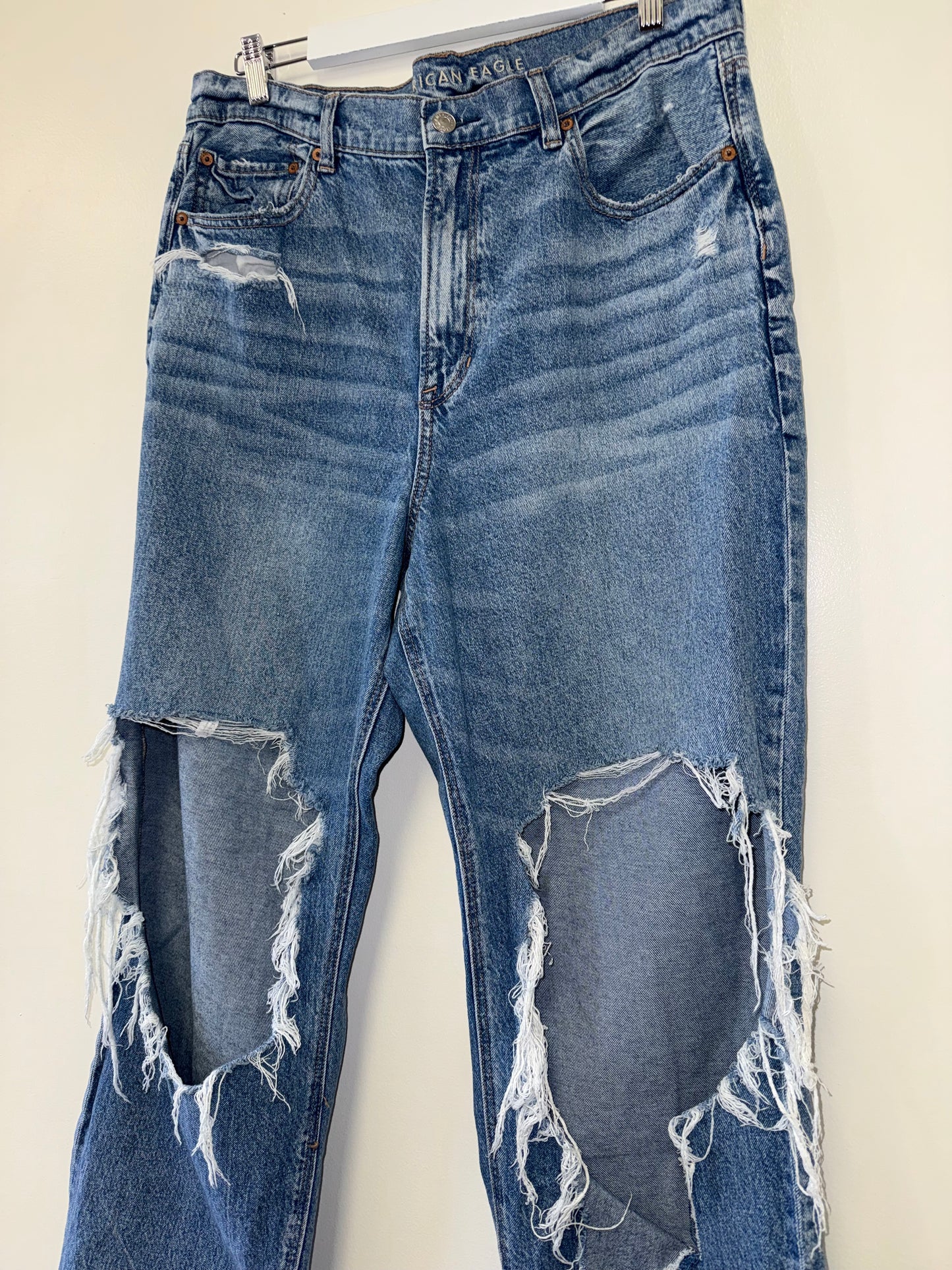 American Eagle (16) Distressed Highest Rise Baggy Straight Denim Jeans