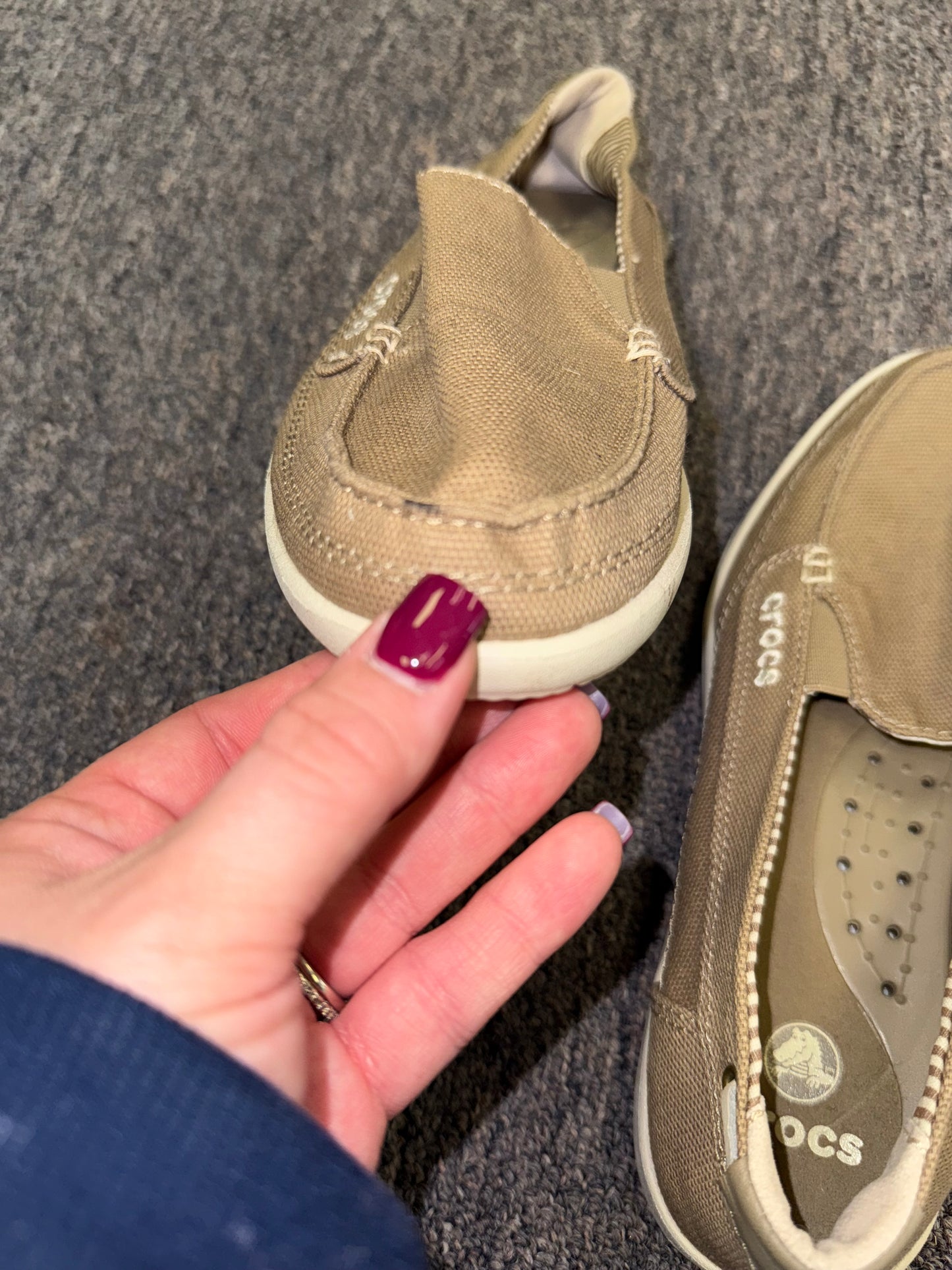 Crocs (Women's 7) Neutral Walu Khaki Canvas Boat Shoes