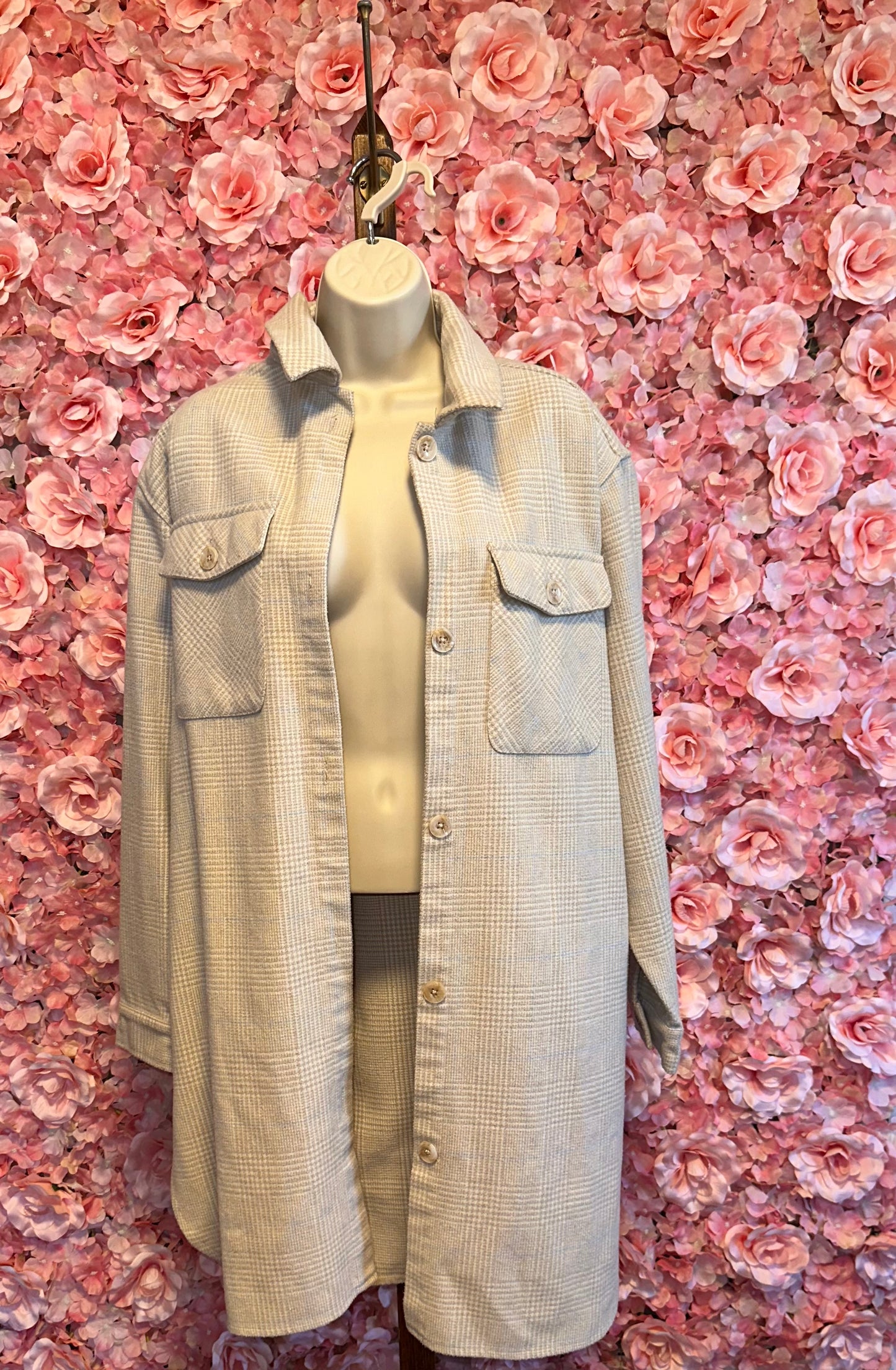 C By One (XL) Neutral Plaid Button Up Wool Trench Coat