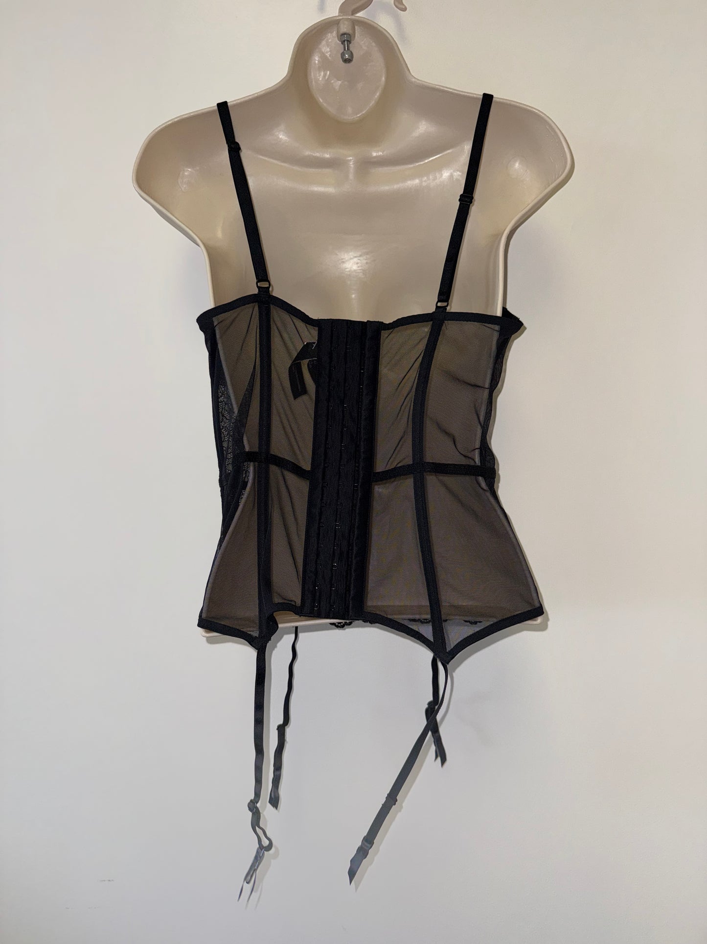 Victoria's Secret (Large) Black Lace Corset Top with Attached Garter