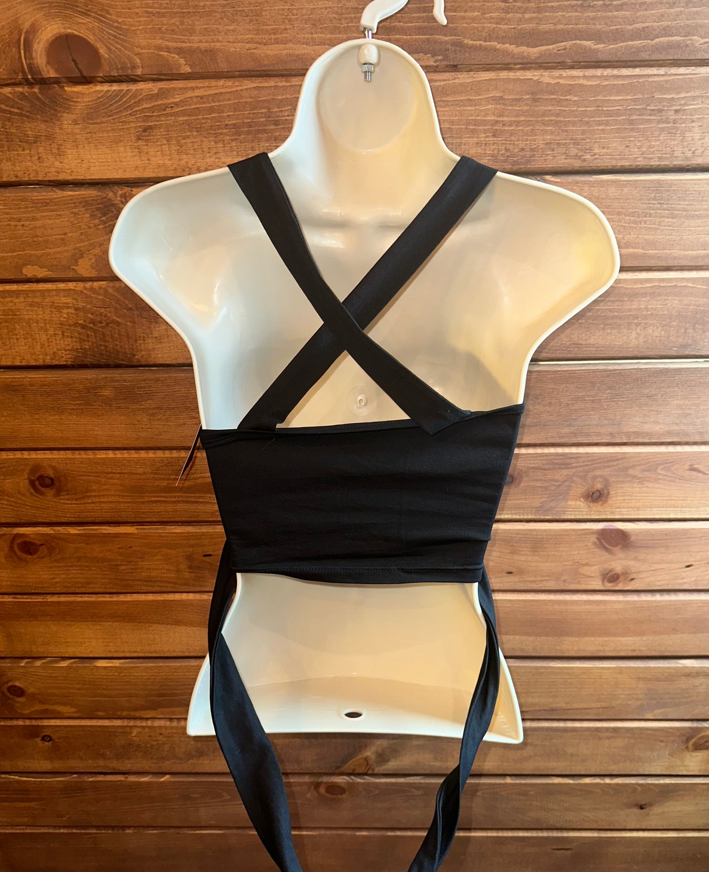 NWT Bei Si Dun (M/L) Brand New Black Criss Cross Back Crop Top with Tied Strap