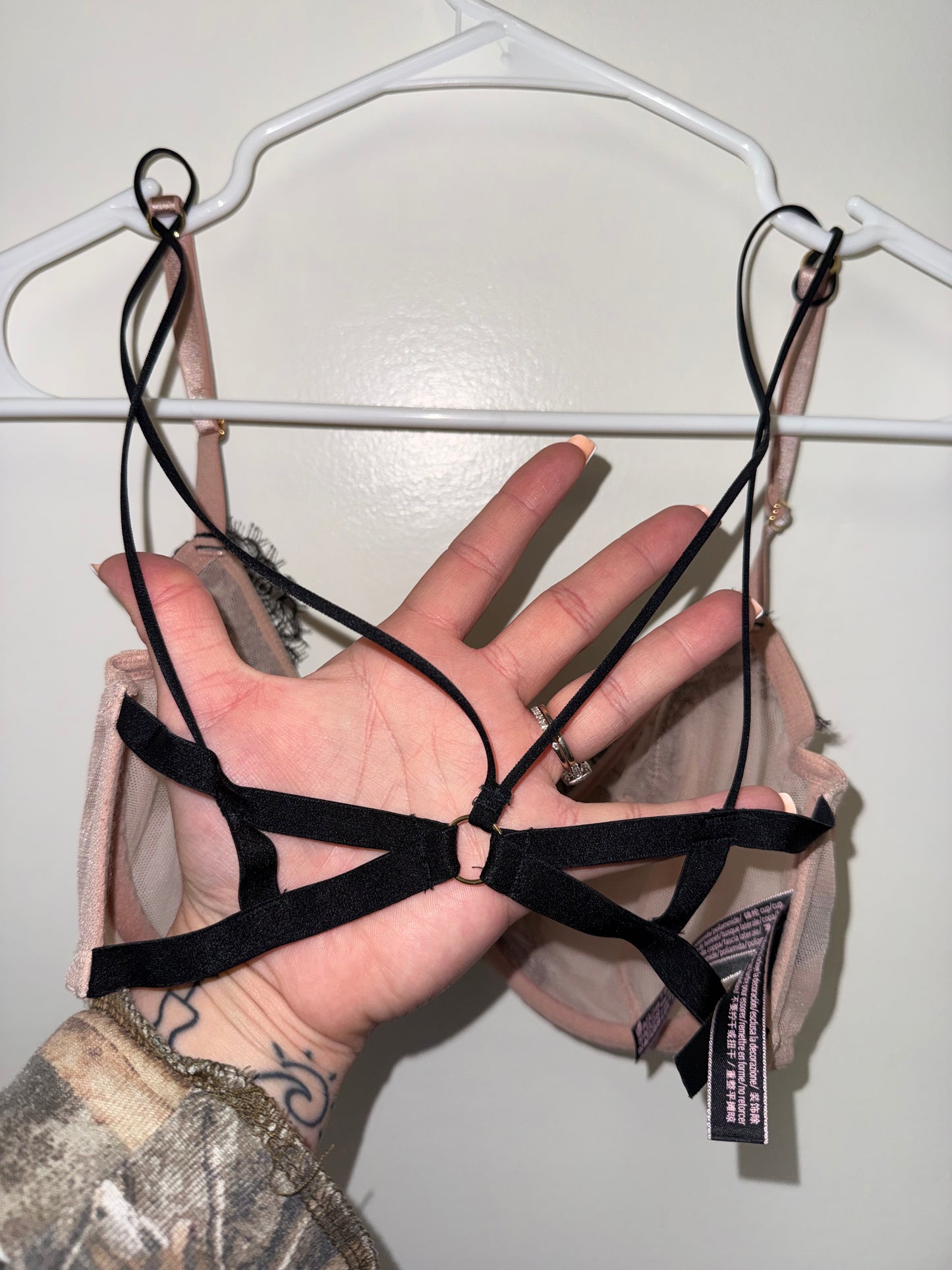 Victoria's Secret (34D) Black/Nude Lace/Sheer Very Sexy Low Cut Demi Bra