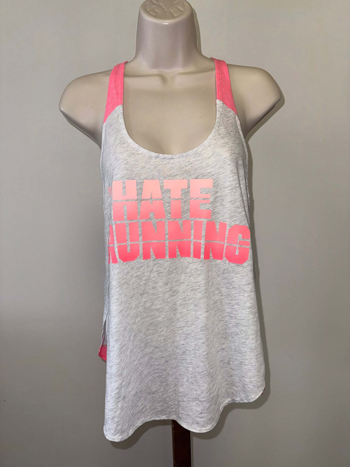 PINK Victoria's Secret (Small) 'I Hate Running' Grey/Pink Racerback Tank Top
