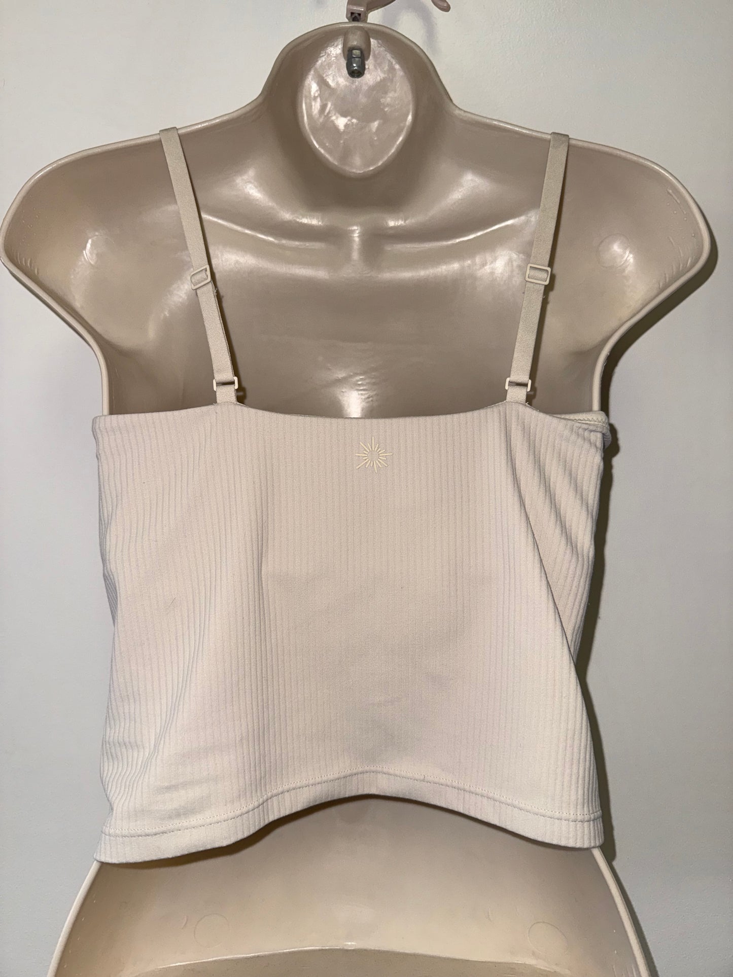 Aerie (Small) Cream Ribbed Cropped Padded Tank
