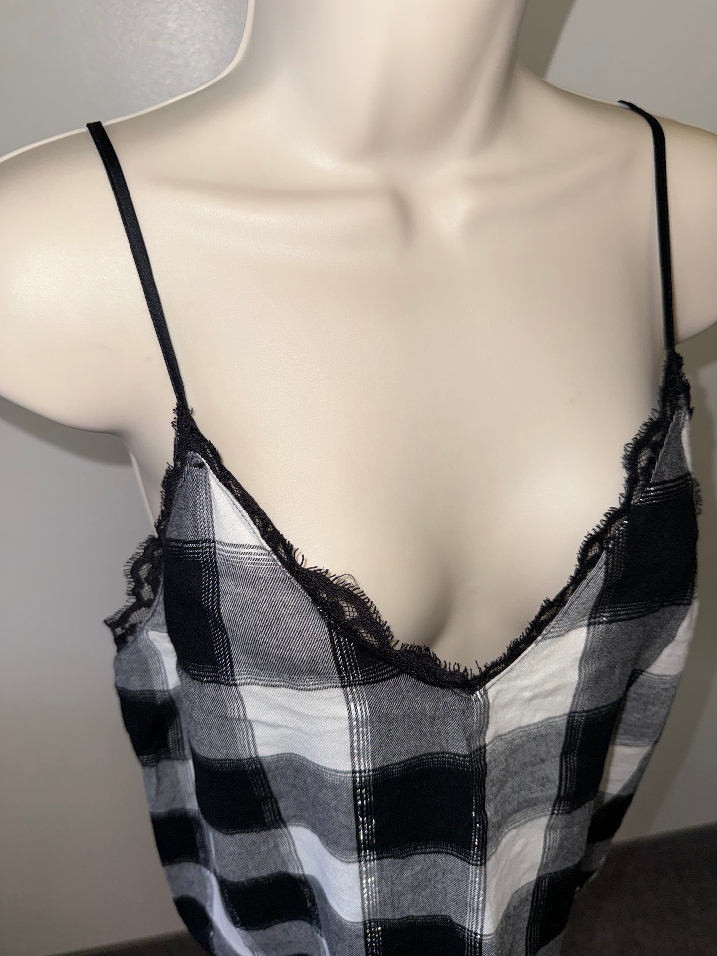 Victoria's Secret (XS) Black/White Metallic Plaid Sleepwear Tank Top