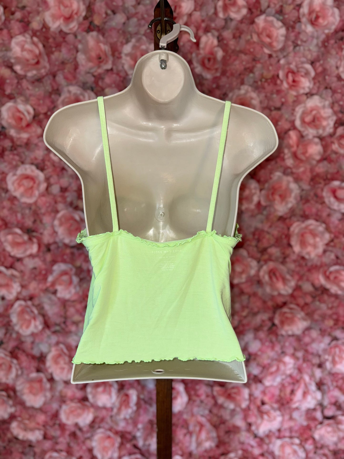 American Eagle (Large) Lime Green Soft & Sexy Cropped Tank Top with Ruffle Trim