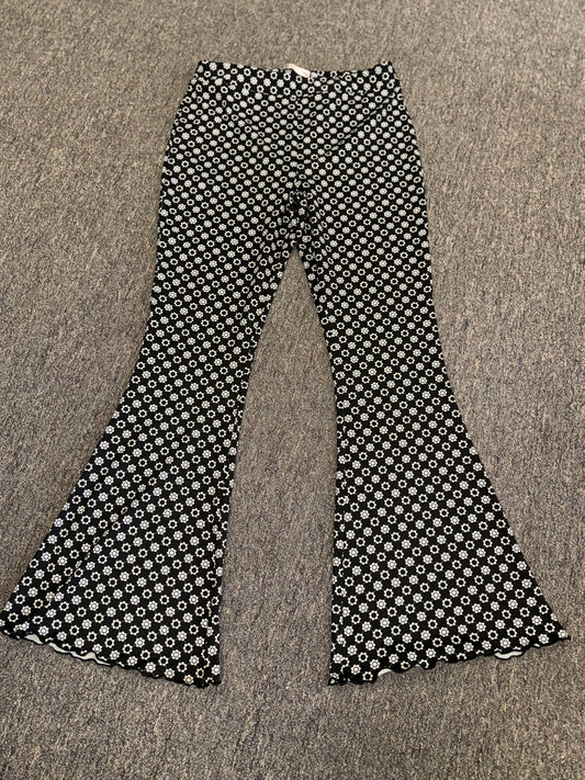 SO (Large) Black and White Floral High Rise Flare Pants