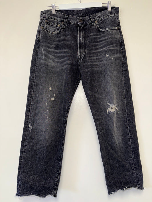 R13 (28) Black Distressed Straight Leg Denim Jeans