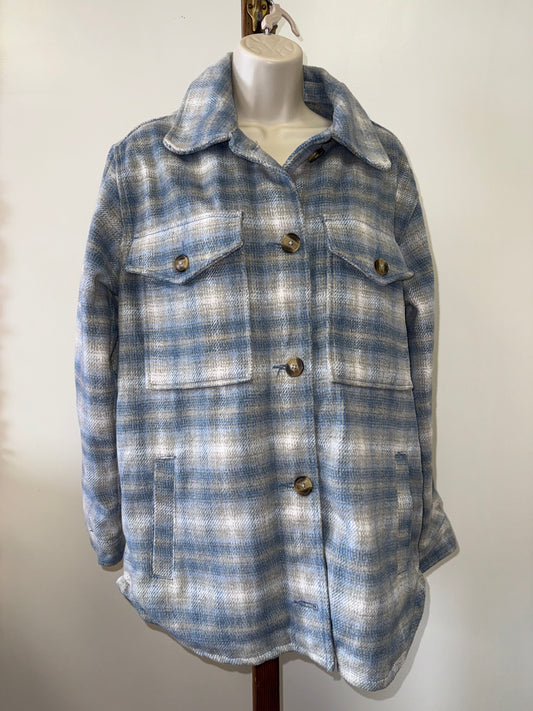 NWT American Eagle (XS) Brand New Blue Plaid Button Up Shacket Coat