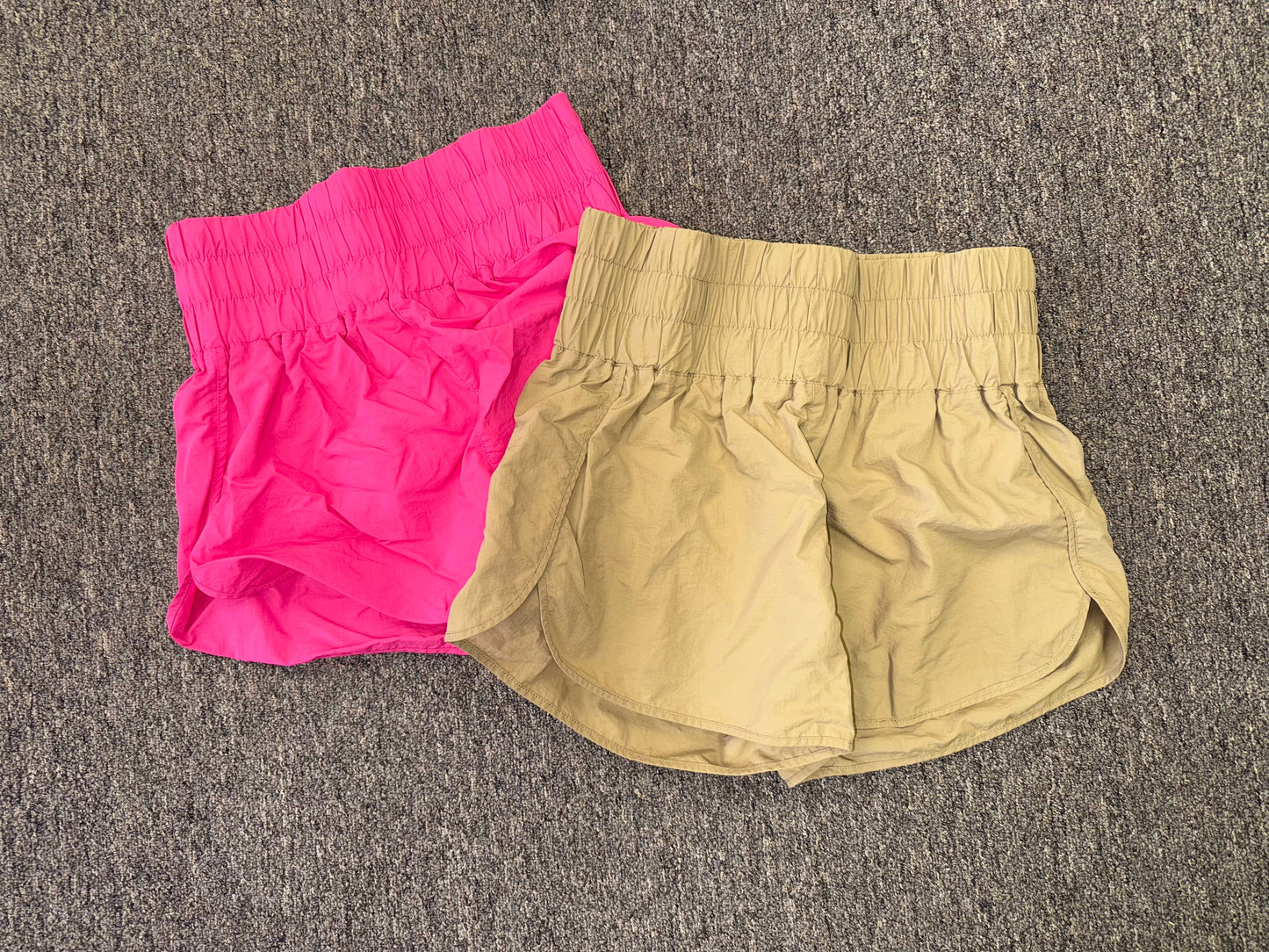 Zenana (XL) Tan & Hot Pink Windbreaker Shorts with Smocked Waist BUNDLE