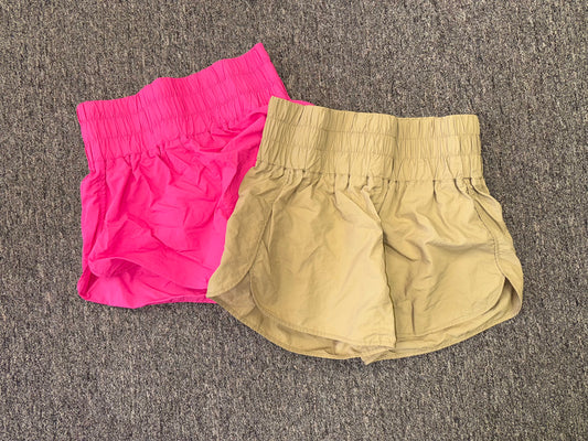 Zenana (XL) Tan & Hot Pink Windbreaker Shorts with Smocked Waist BUNDLE