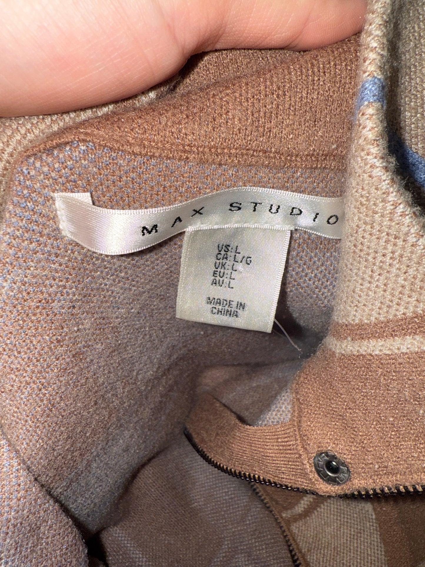 Max Studio (Large) Brown//Blue Plaid Zip Up Trench Coat