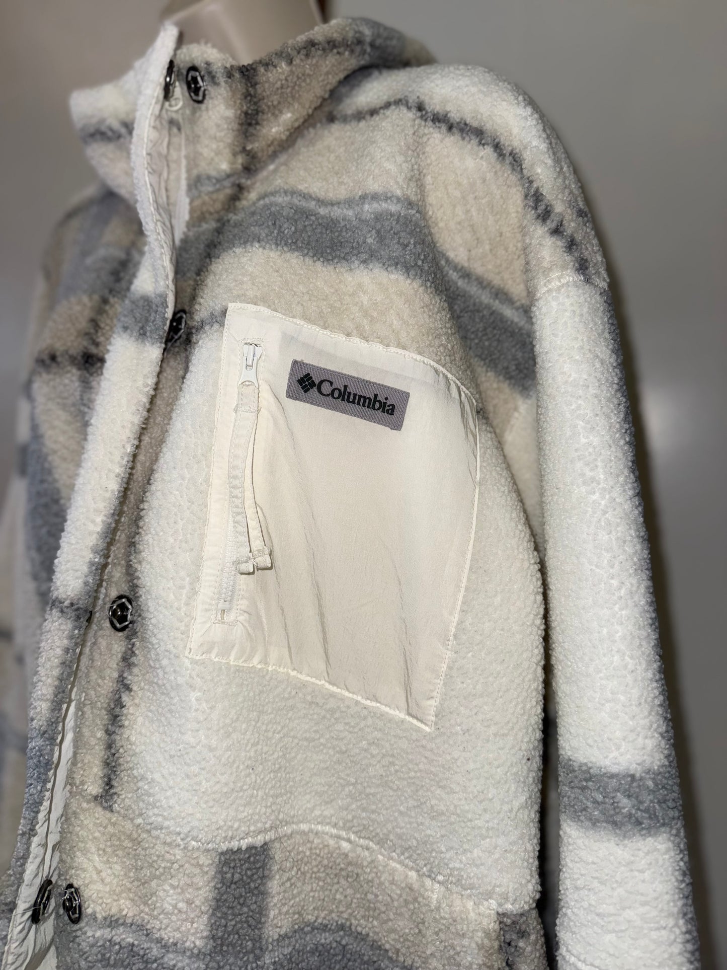 Columbia (XXL) White & Gray Panorama Plaid Sherpa Full Length Trench Coat