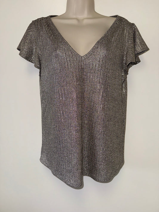 White House Black Market (Medium) Gold Shimmer Metallic V-Neck Blouse