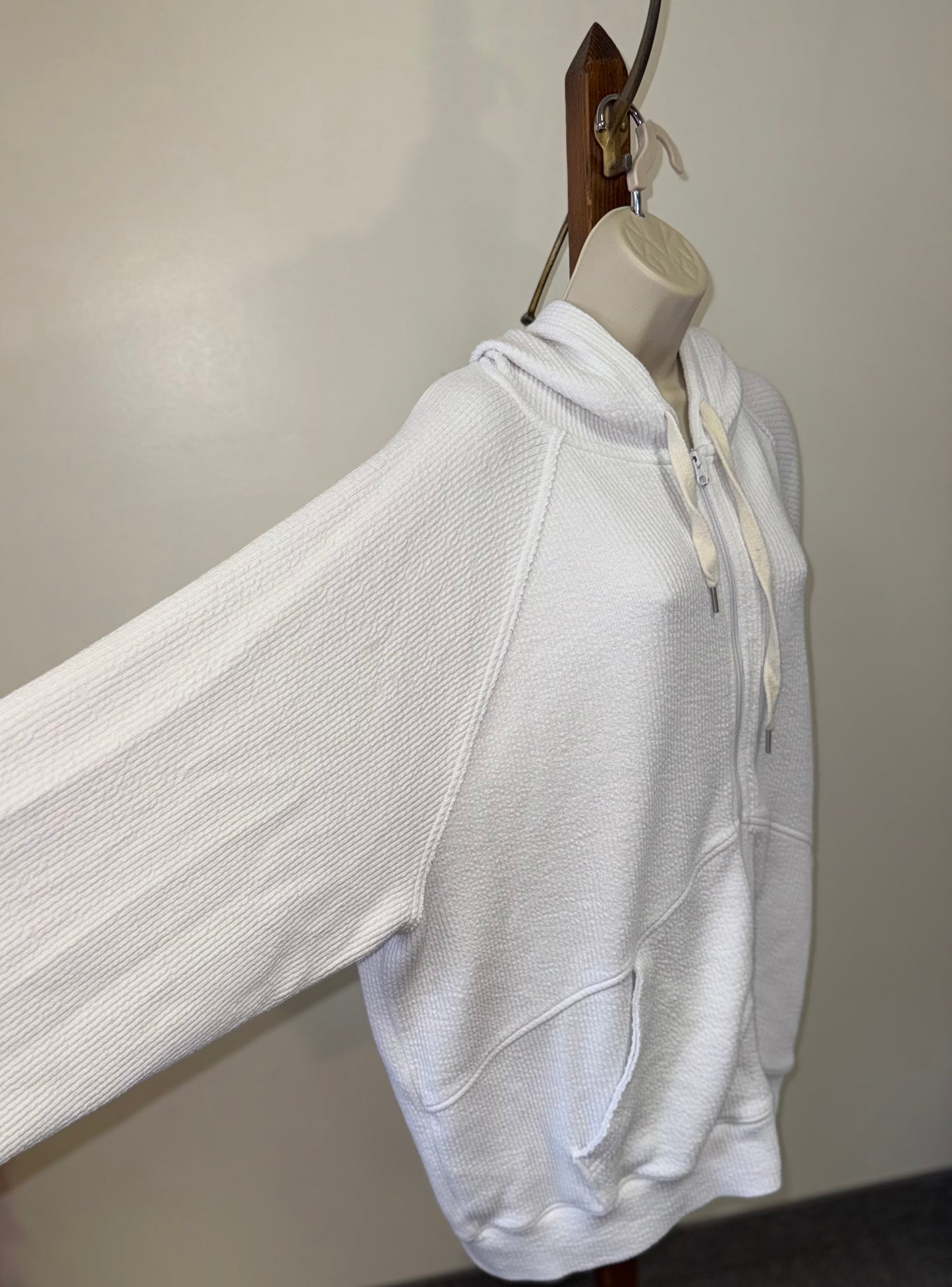 Aerie (XL) White Waffle Knit Full Zip Up Jacket