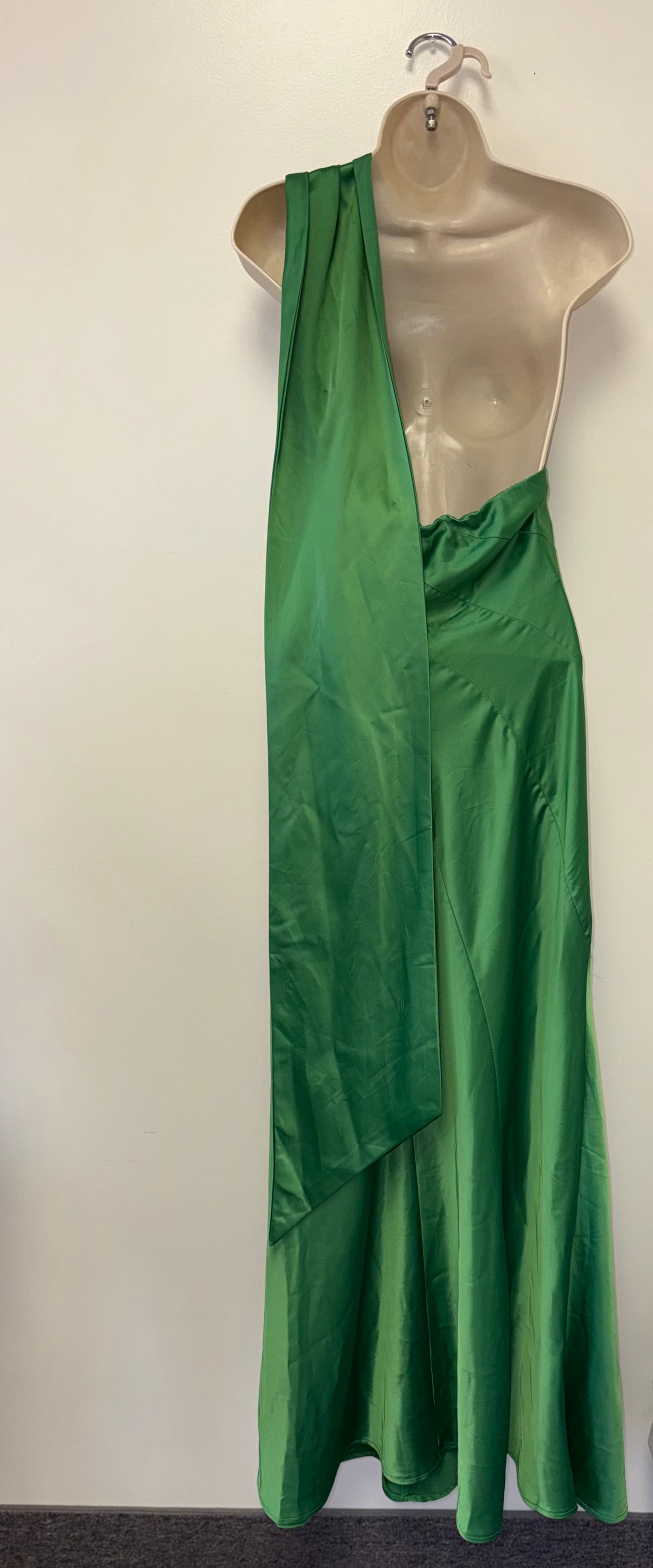 Hello Molly (4) Green One Shoulder Elegant Evening Maxi Dress with Neck Scarf
