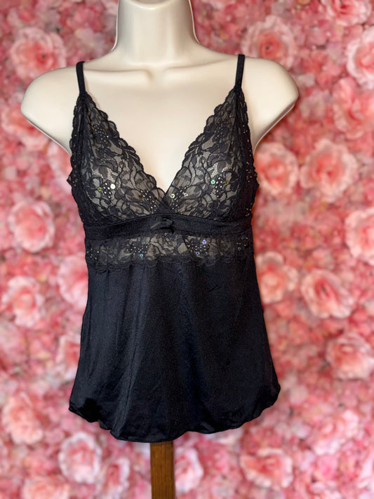 Victoria's Secret (Small) Vintage Black Lingerie Loungewear Lace Tank