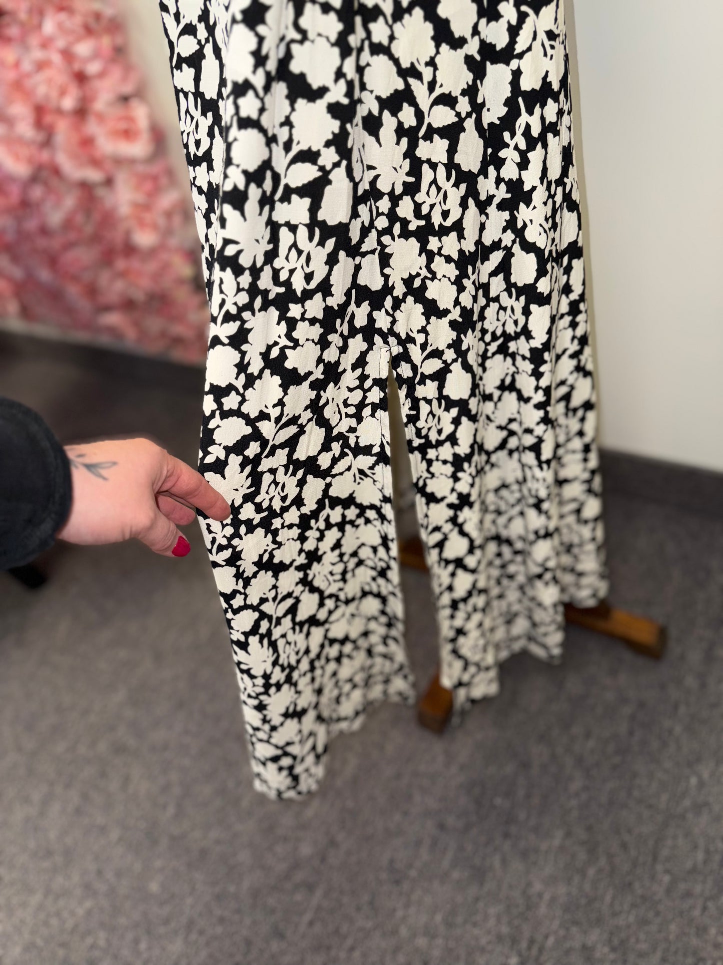 The Nines by Hatch (Small) Black//Cream Floral Maternity Maxi Dress