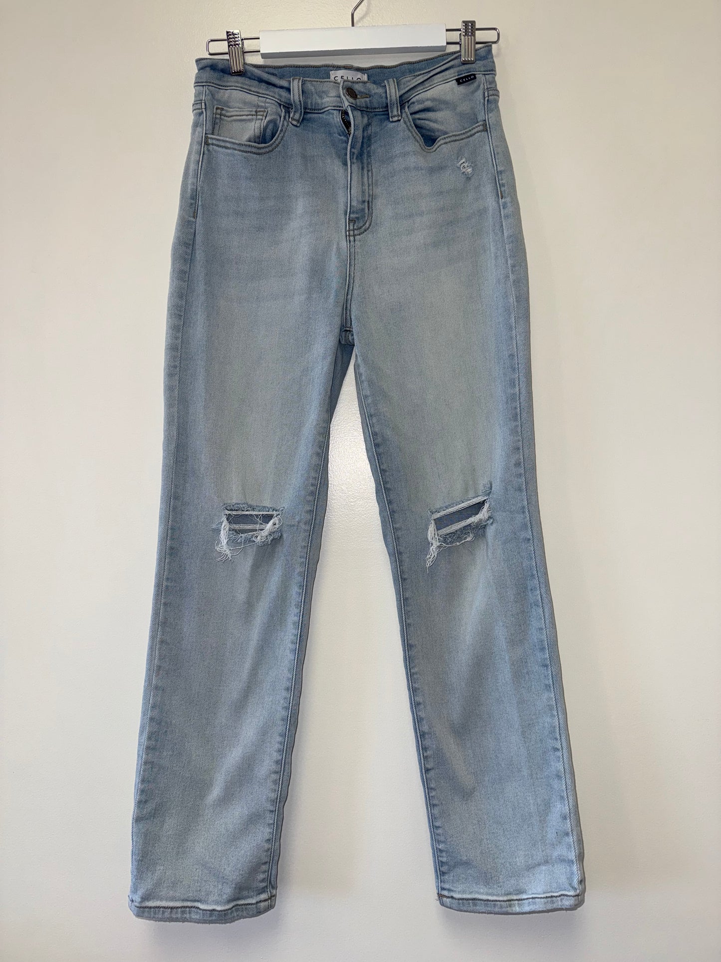 Cello (9) Light Blue Straight-Leg Distressed Jeans