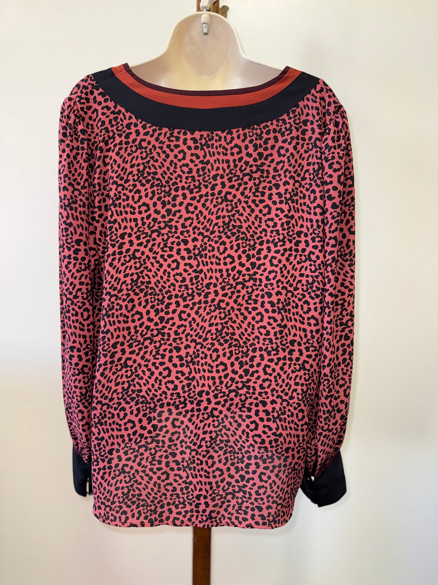 Express (Large) Burnt Orange Cheetah Print V-Neck Blouse