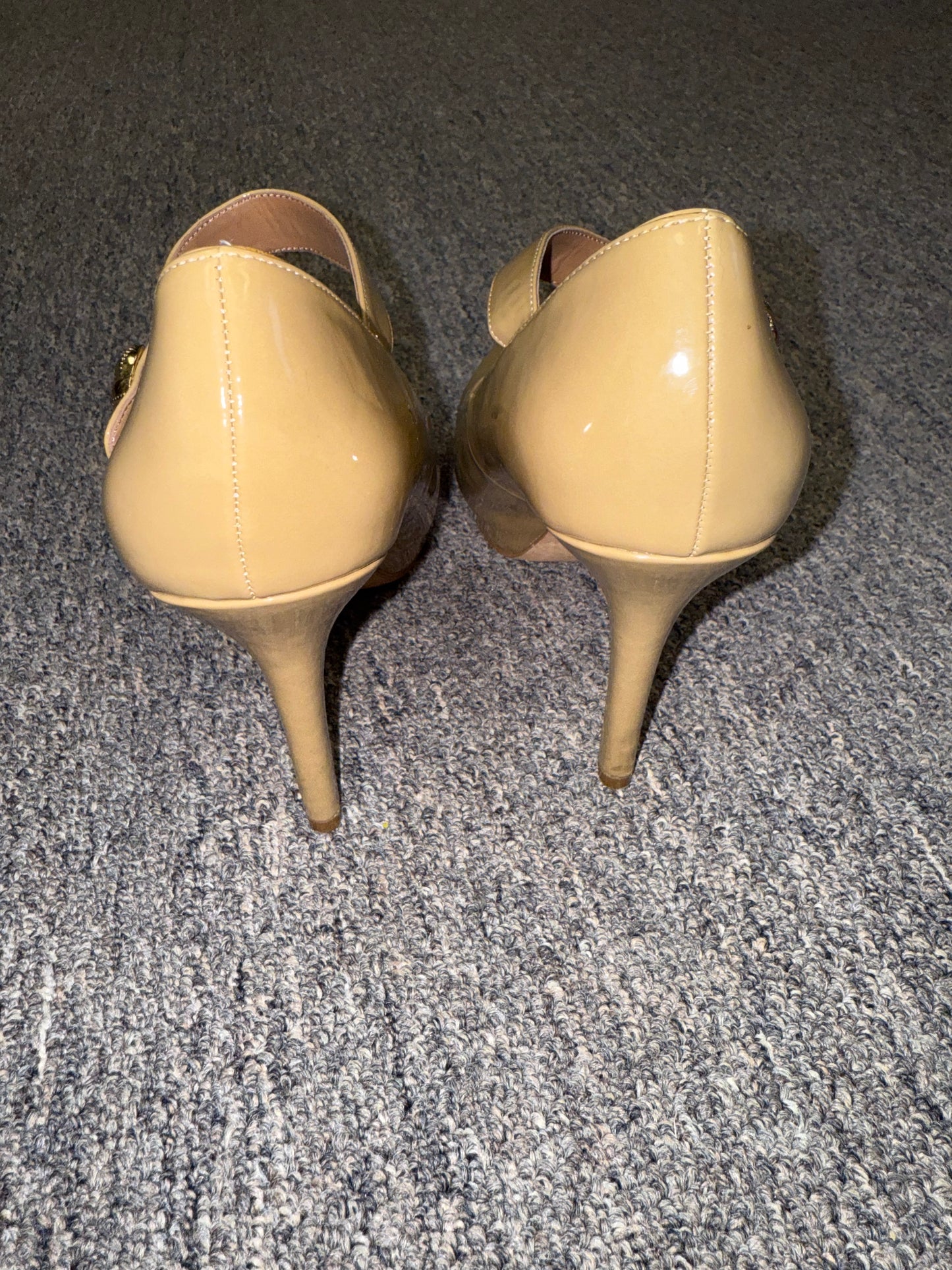 White House Black Market (7 1/2) Tan High Heels with Buckle Strap