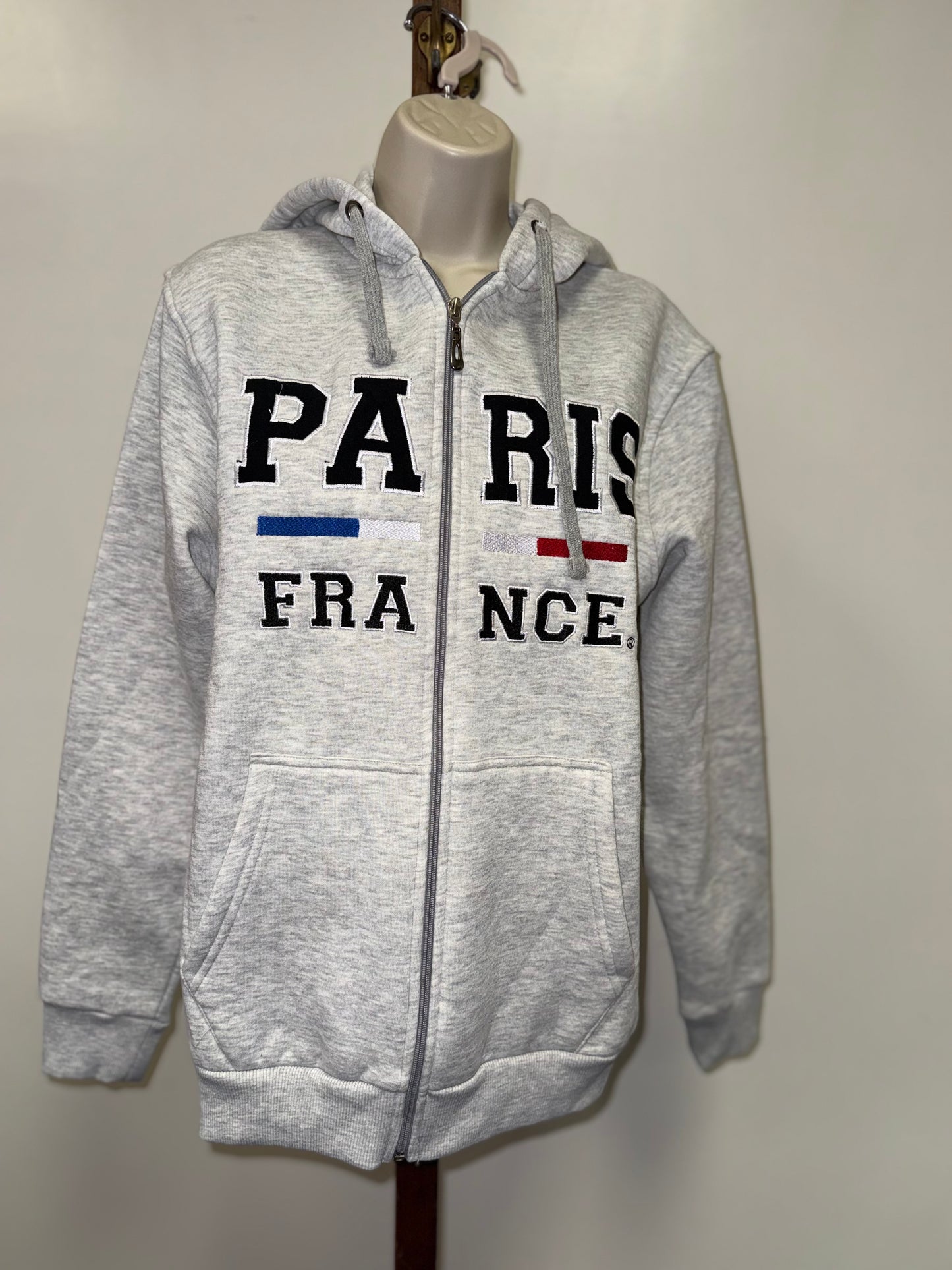 Sanex Textile France (Small) Grey 'Paris France' Zip Up Hooded Sweatshirt