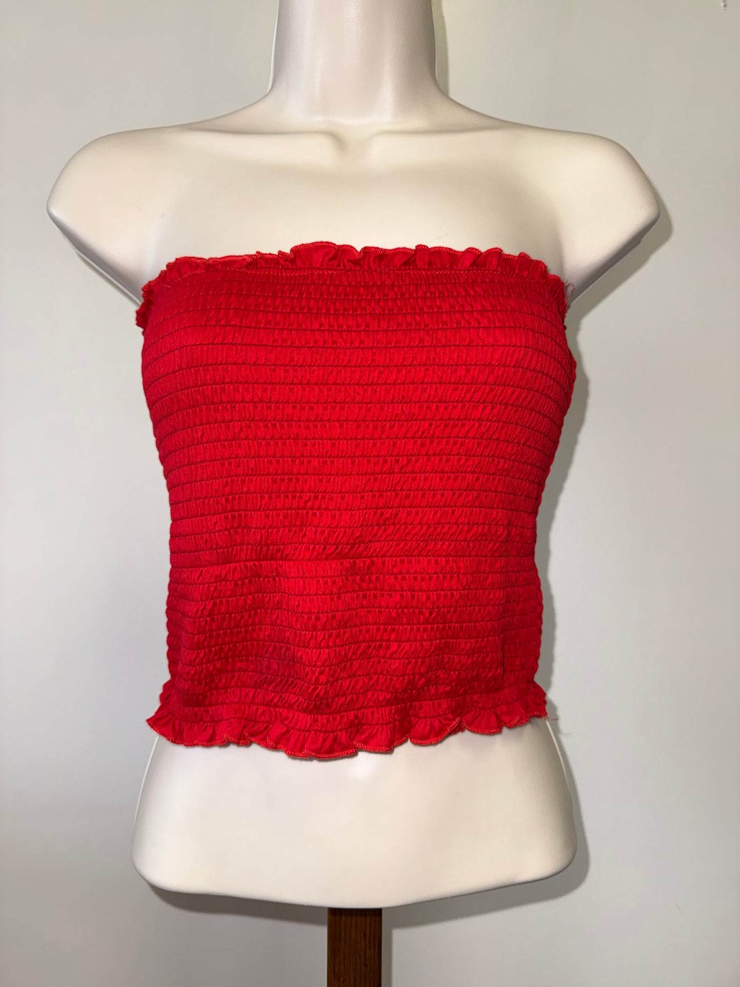 Hot Kiss (Medium) Red Cropped Strapless Scrunched Top