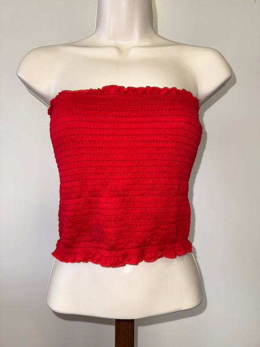 Hot Kiss (Medium) Red Cropped Strapless Scrunched Top