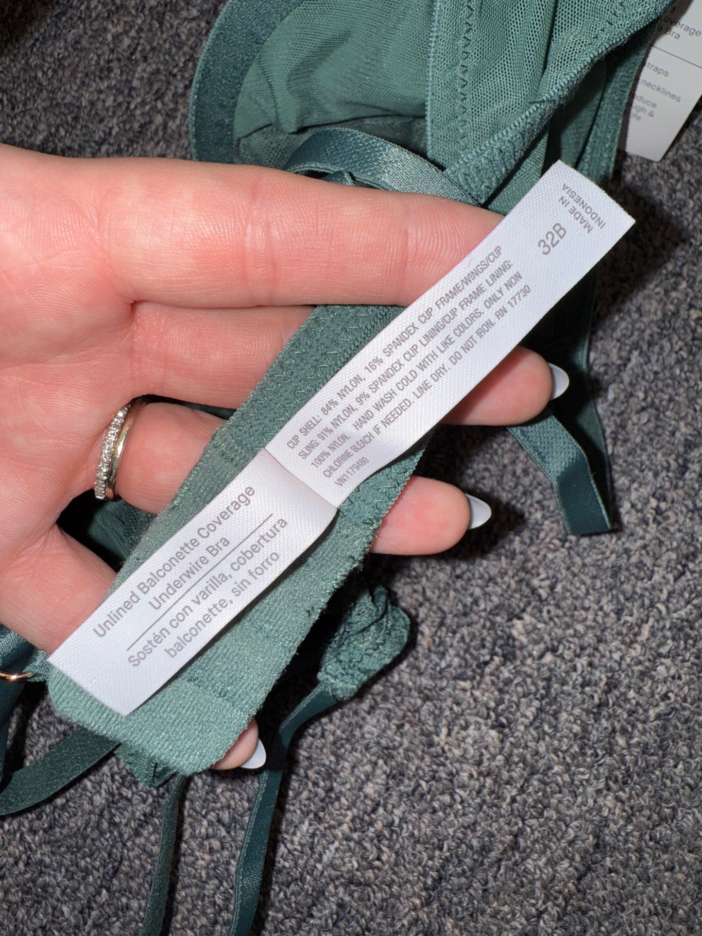 NWT Auden (32B) Brand New Green Lace//Sheer Balconette Bra