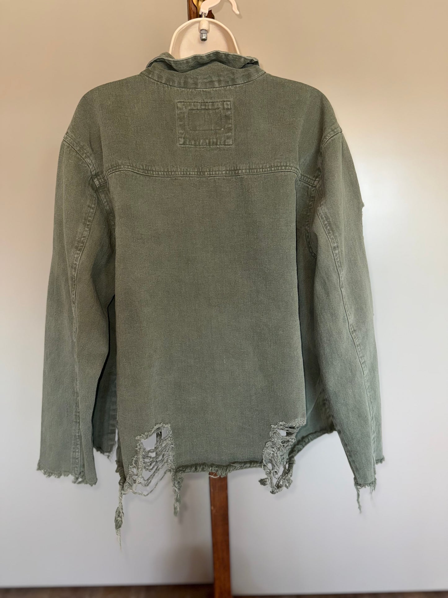 Rue21 (2X) Green Distressed Denim Jean Jacket
