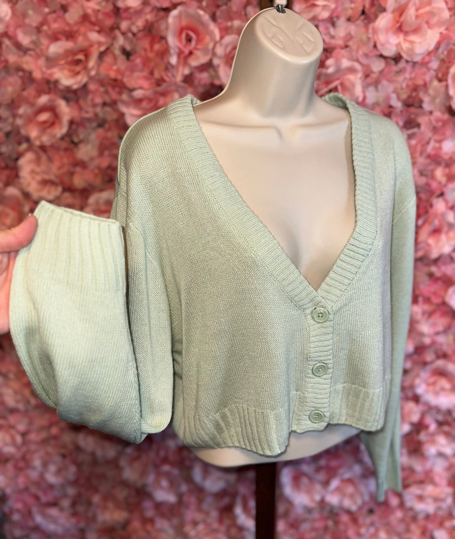 Divided (Large) Mint Green Button Up Knit Cropped Sweater Cardigan