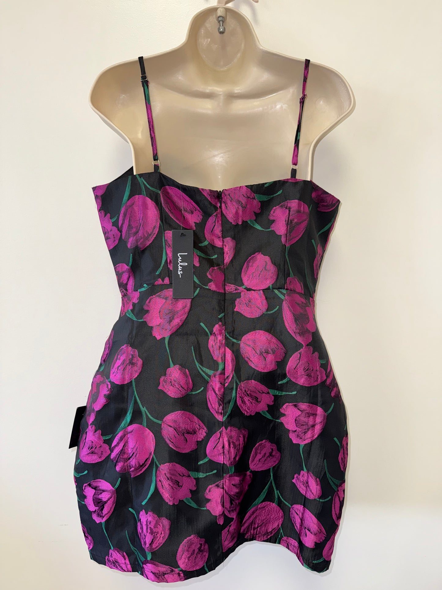 NWT Lululs (Large) Brand New Black and Purple Floral Formal Midi Dress