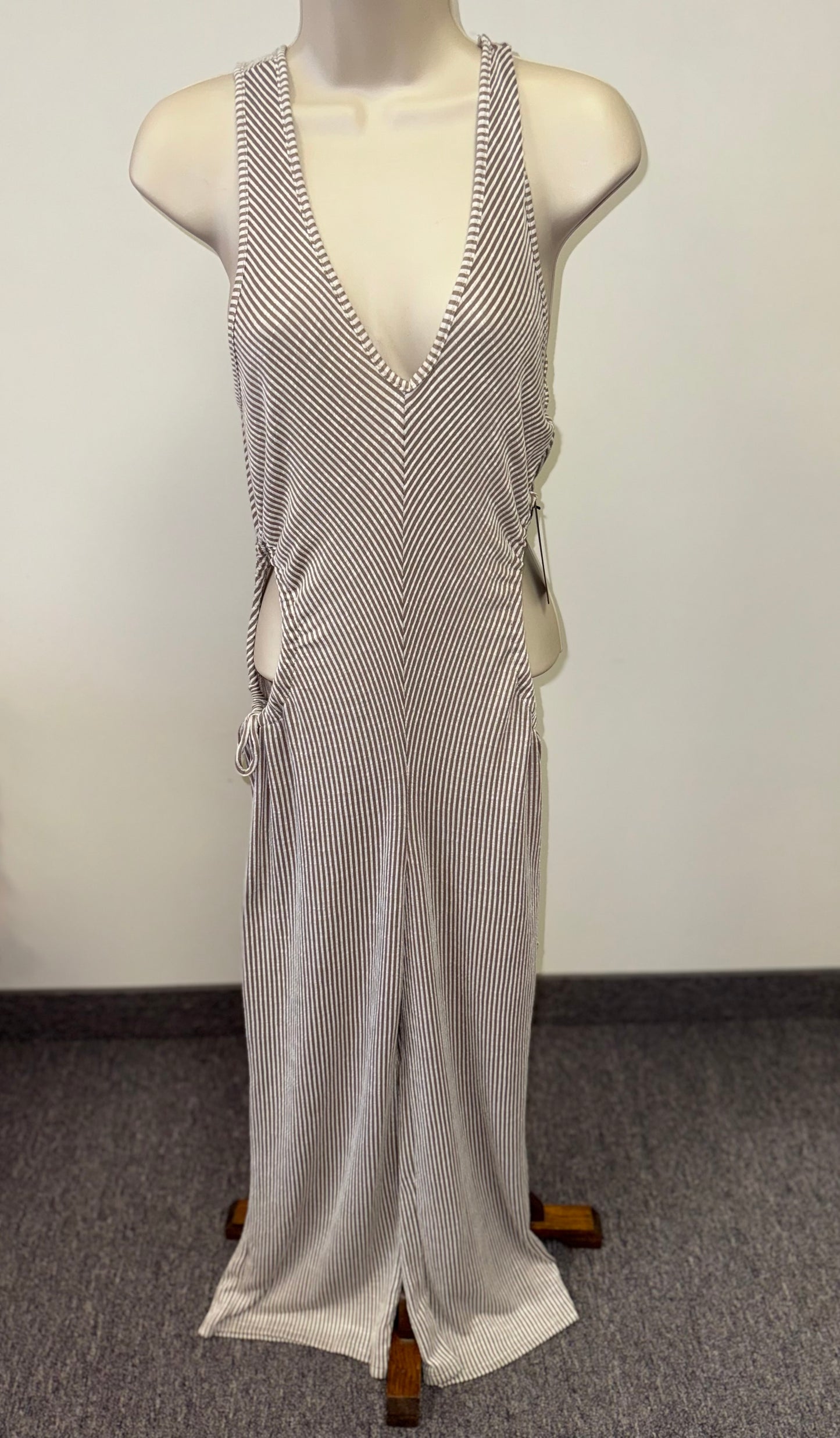 NWT Caution To The Wind (Medium) Brand New Neutral Ribbed Jumpsuit w Slit Sides