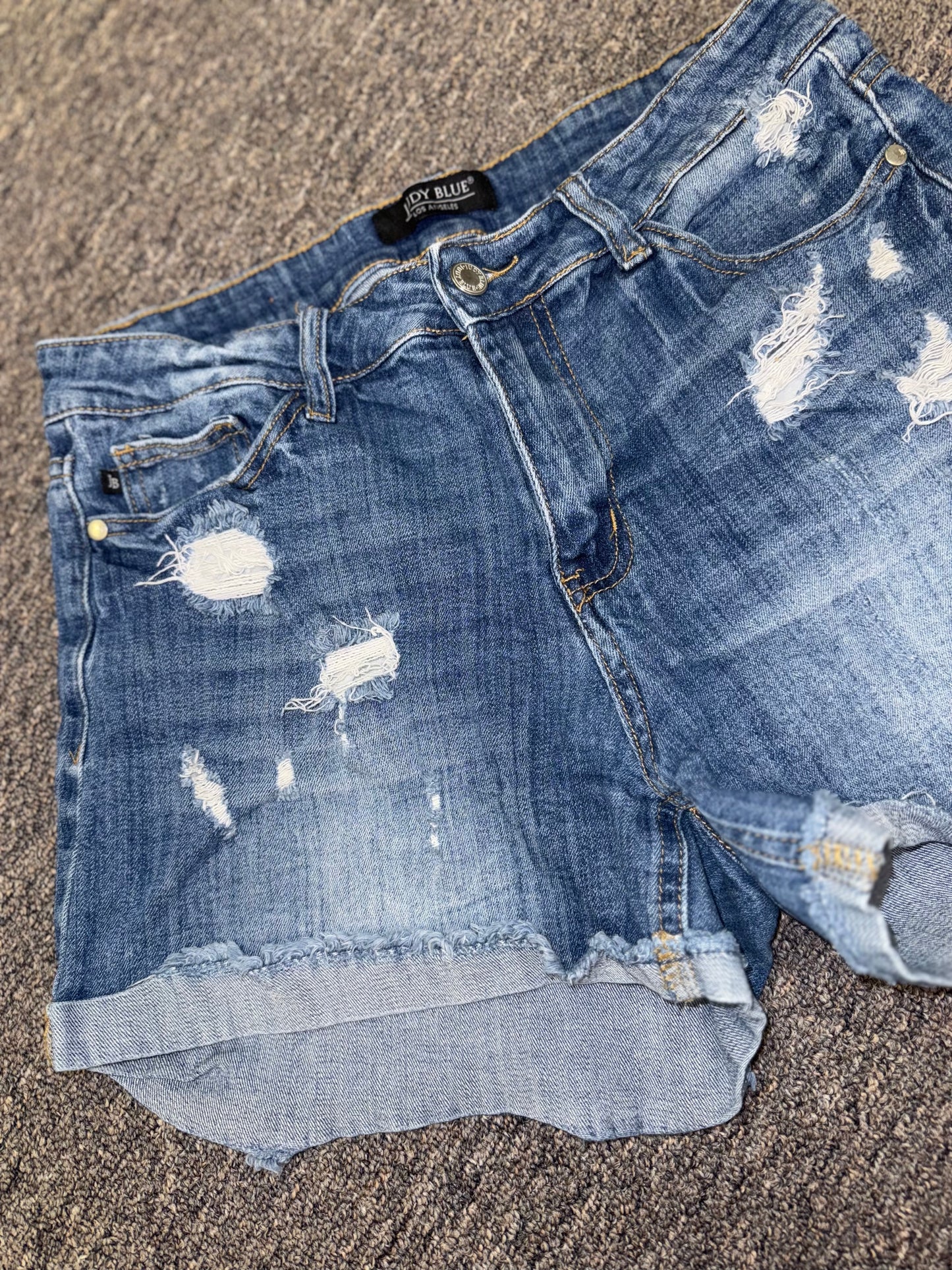 Judy Blue (Medium) Blue Distressed Denim Jean Shorts