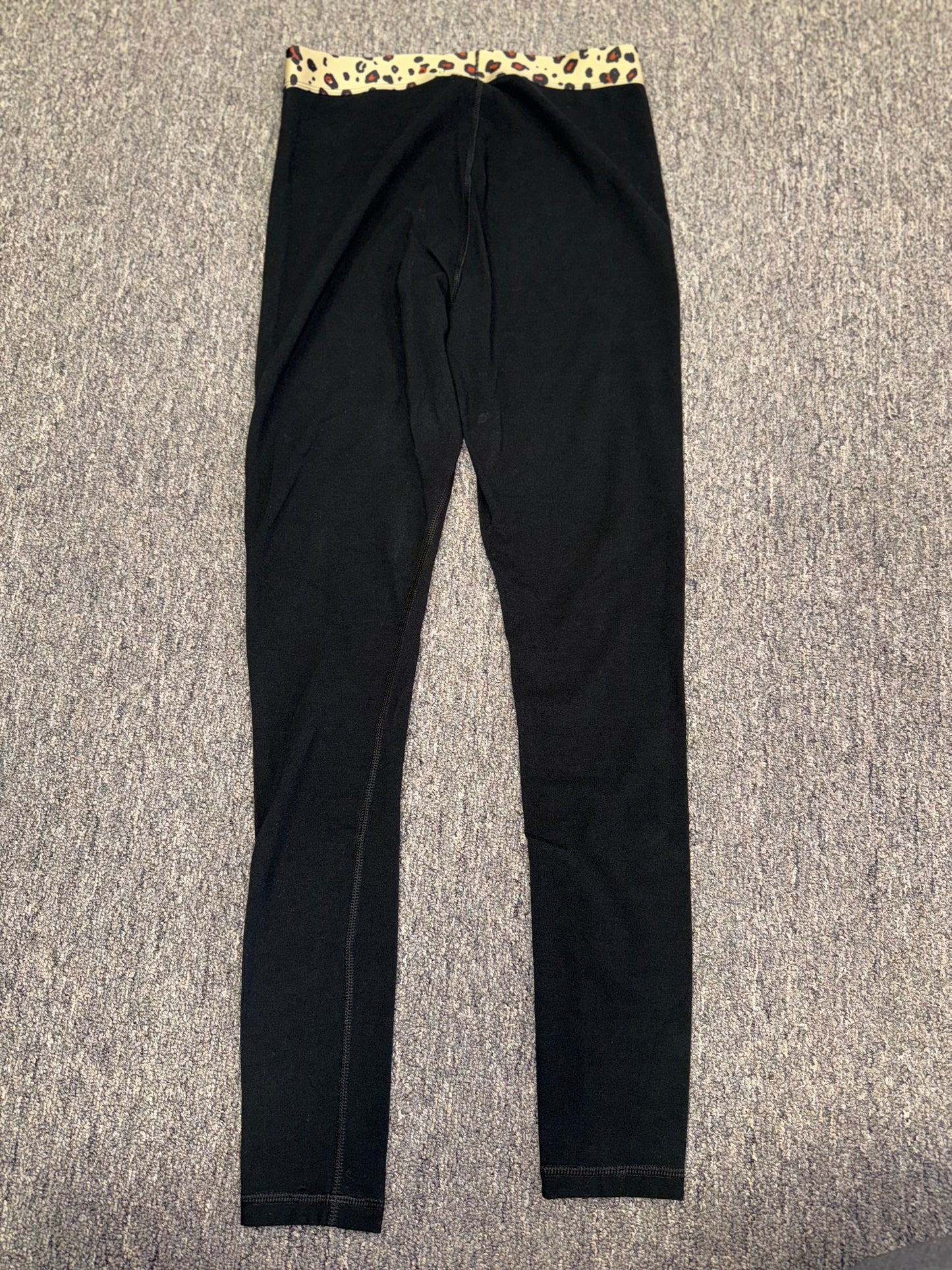 Champion (Small) Black Leggings with Cheetah Print Logo and Waistband