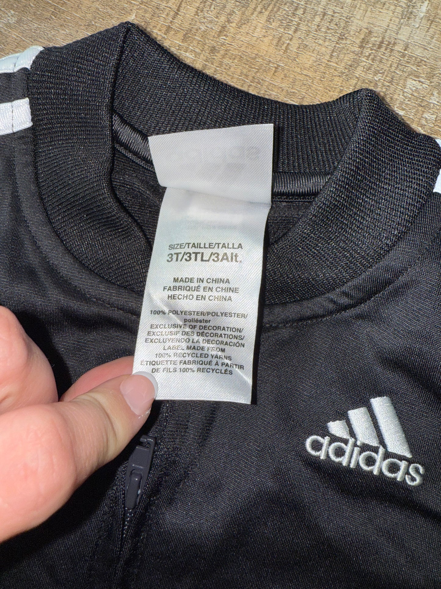 adidas (3T) Black Zip Up Jacket with Large Logo Back