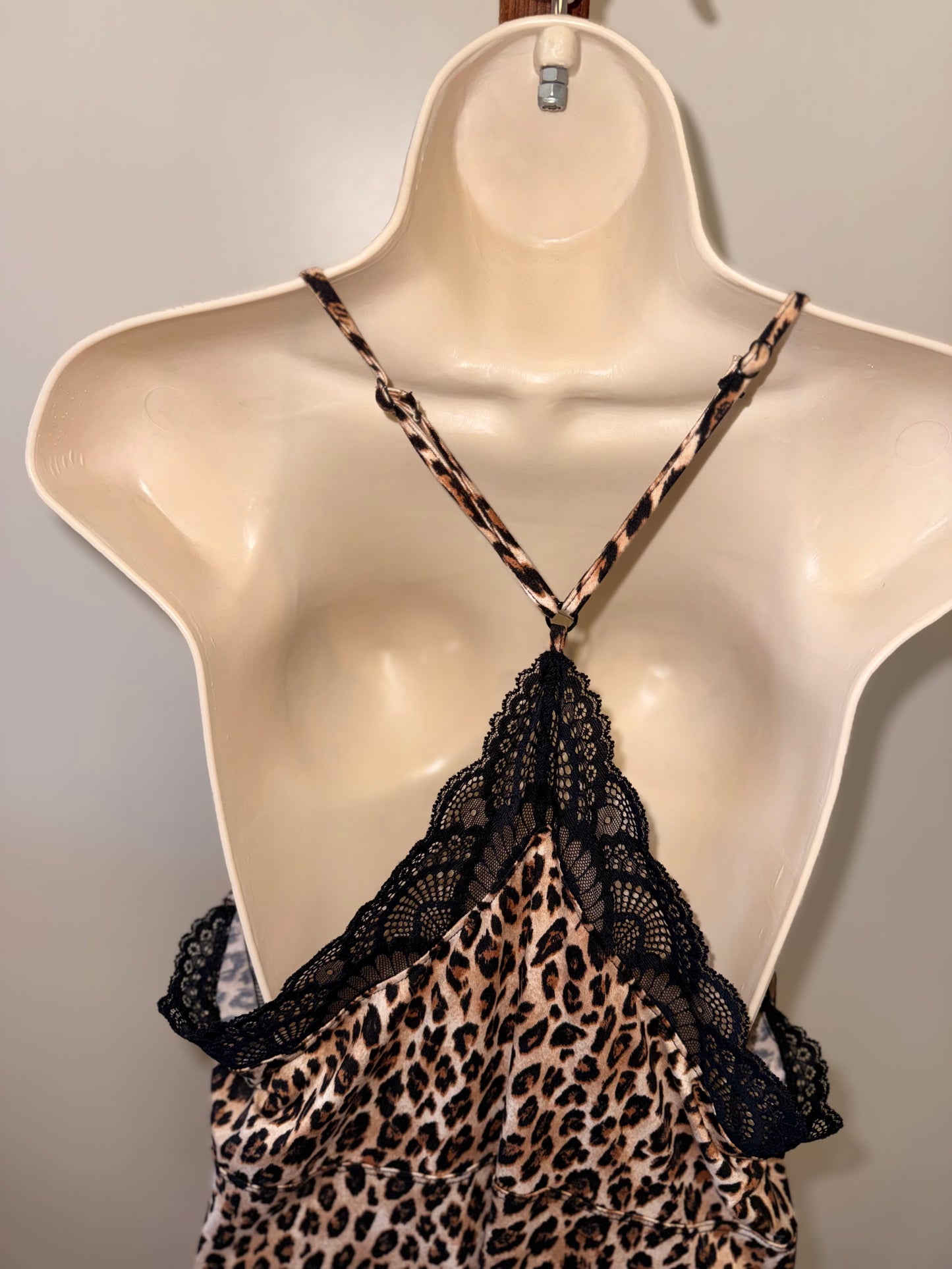 Apt. 9 (XXL) Neutral Cheetah Print Chemise Slip Dress with Lace V-Neck