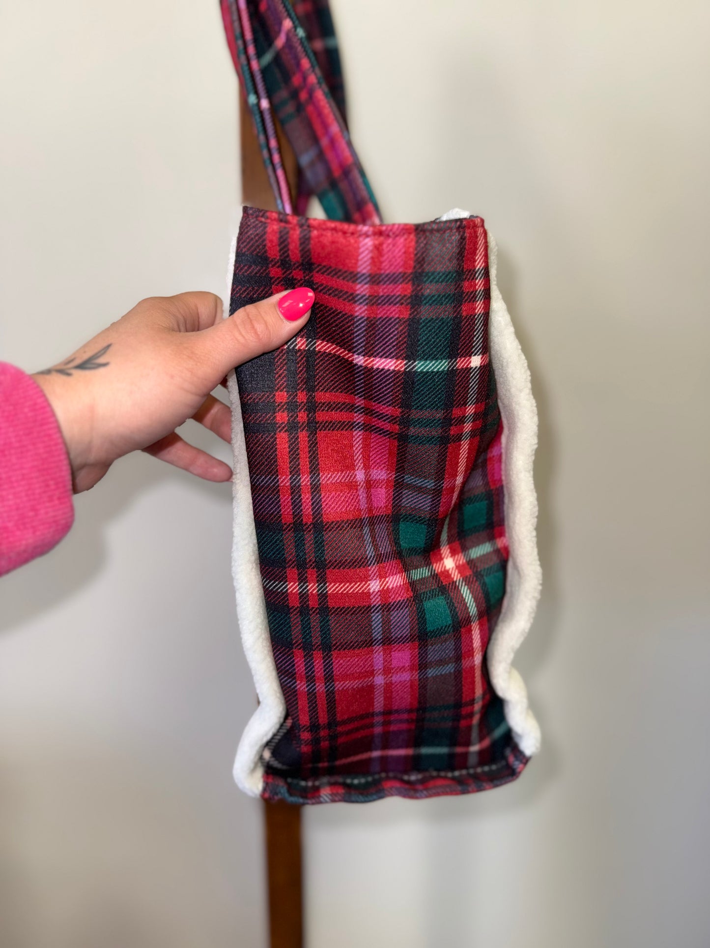 Victoria's Secret Plaid Tote Bag with Sherpa Detail