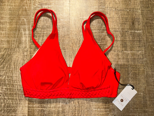 NWT Shade & Shore (32B) Brand New Red Bikini Top with Low V-Neck & Braid Trim