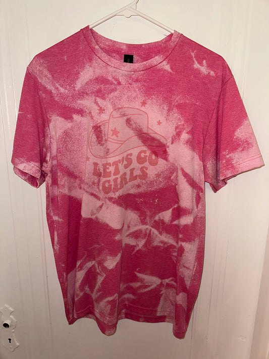 Handmade Tee (Small // Medium) “Let’s Go Girls” Hot Pink Rodeo Tie Dye T-Shirt