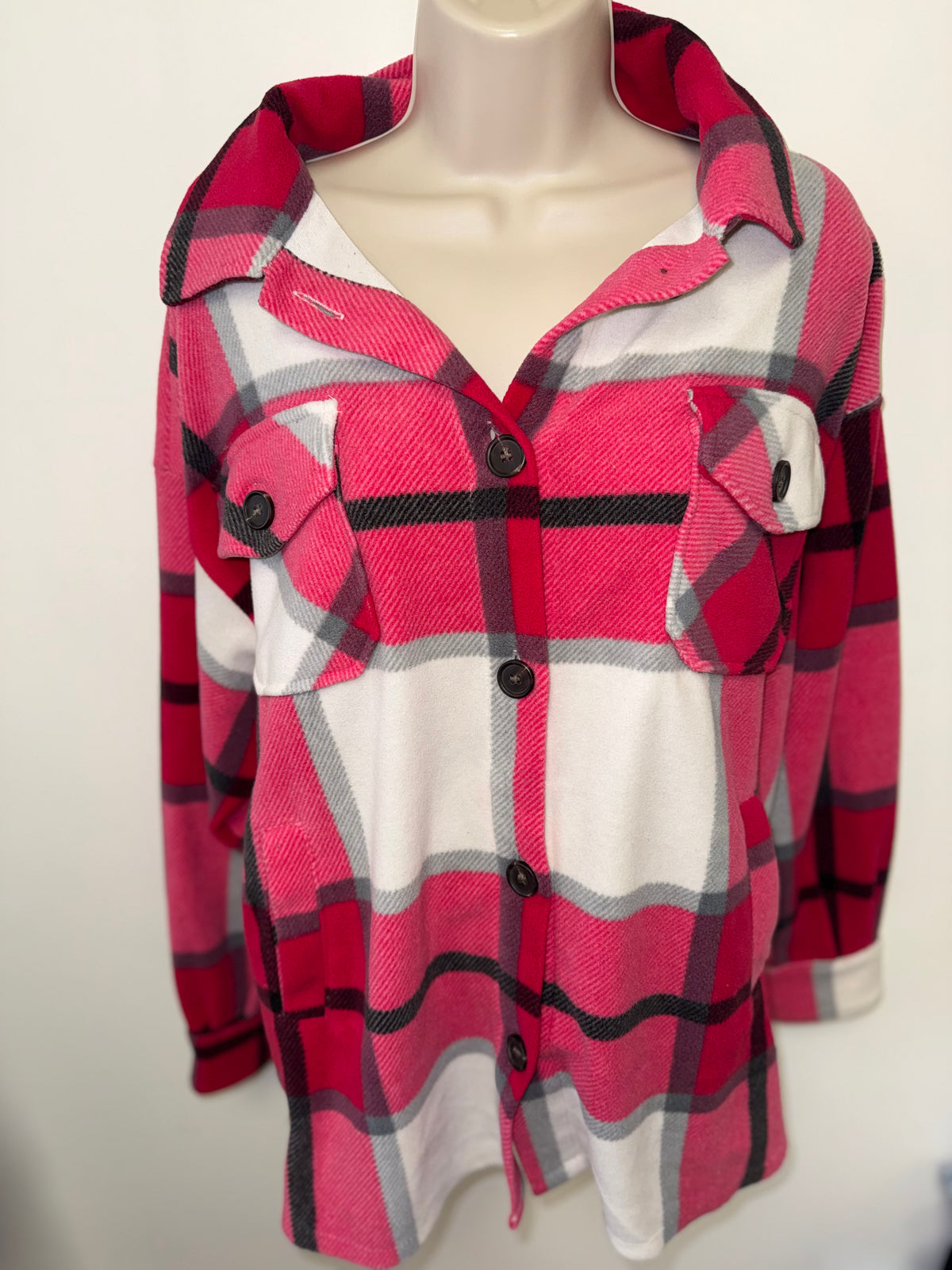 Zenana (Large) Pink Soft Plaid Shacket