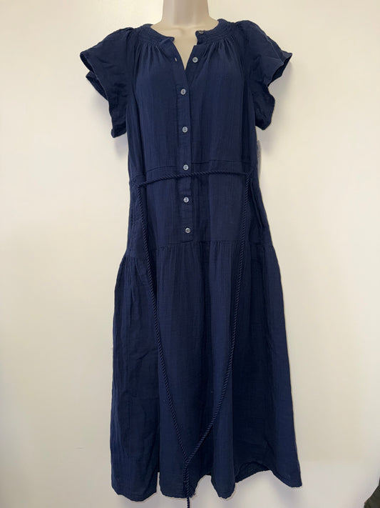 NWT Time & Tru (Medium) Brand New Navy Blue Buttoned Maxi Ruffle Dress