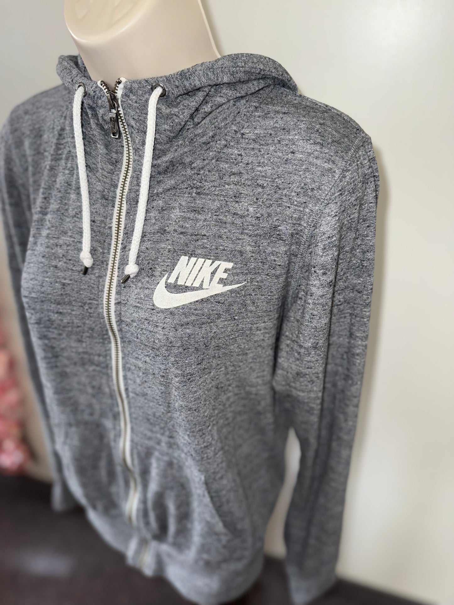 Nike (Medium) Grey Full Zip Up Hooded Jacket with Red Tag